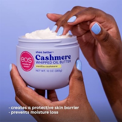 eos Kaşmir Çırpılmış Yağ Vücut Yağı, Vanilyalı Kaşmir, Kuru Ciltler İçin 72 Saat Ağırlıksız Nem, Zengin Formül ve Derin Nemlendirme, 10 oz