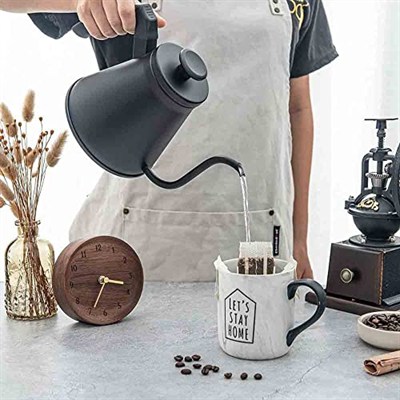 Epinox Barista Kahve Gooseneck Kettle - Çelik Kahve Demleme Dripper Kettle - İndüksiyonlu - Paslanmaz Çelik - Siyah, Slim - 1200 ml