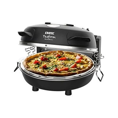 ERATEC - Pizza fırını, SET-PM-27. 400°Cye kadar sıcaklık, 5 pişirme kademesi, pizza 4 dakika hazır, aksesuarlar dahil: 32 cm ateşe dayanıklı taş plaka, XXL tava eklentisi, pizza küreği, pizza kesici.
