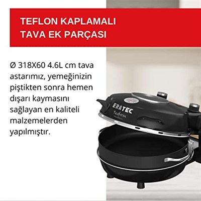 ERATEC - Pizza fırını, SET-PM-27. 400°Cye kadar sıcaklık, 5 pişirme kademesi, pizza 4 dakika hazır, aksesuarlar dahil: 32 cm ateşe dayanıklı taş plaka, XXL tava eklentisi, pizza küreği, pizza kesici.