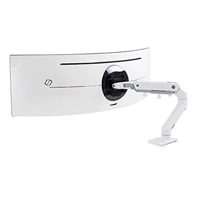 ERGOTRON Beyaz HD mafsallı HX monitör kolu, 49 inçe kadar ultra geniş kavisli monitörler için patentli CF teknolojisine sahip masa tutucu, 29,2 cm yükseklik ayarı, VESA, 10 yıl garanti