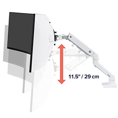 ERGOTRON Beyaz HD mafsallı HX monitör kolu, 49 inçe kadar ultra geniş kavisli monitörler için patentli CF teknolojisine sahip masa tutucu, 29,2 cm yükseklik ayarı, VESA, 10 yıl garanti