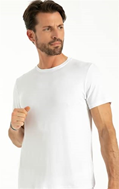 Erkek Beyaz Sıfır Yaka Kısa Kollu Bambu T-Shirt Atlet (Beyaz / 2XL)