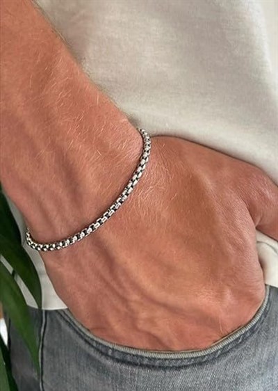 Erkek Çelik Bileklik Paslanmaz Gümüş Renk İç İçe Geçmeli Arnavut Örme Asansör Unisex