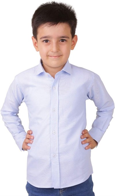 erkek çocuk açık mavi uzun kol gömlek