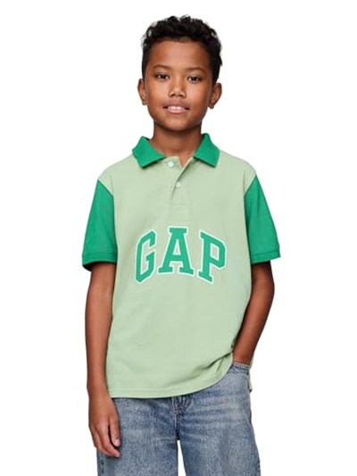Erkek Çocuk Gap Logo Colorblock Pique Polo Yaka Yeşil T-Shirt