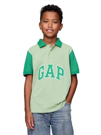 Erkek Çocuk Gap Logo Colorblock Pique Polo Yaka Yeşil T-Shirt