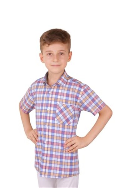 erkek çocuk kareli kısa kol gömlek