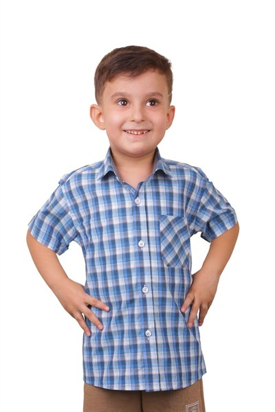 erkek çocuk siyah turkuaz beyaz kareli kısa kollu gömlek
