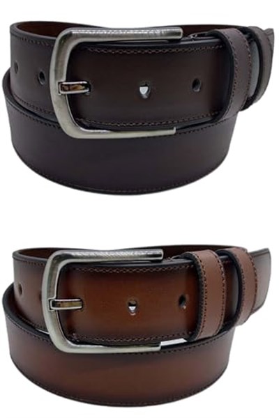 Erkek Deri Kemer 2li Kahverengi Taba Dikişli 4 cm 110 CM gutieroNM-665