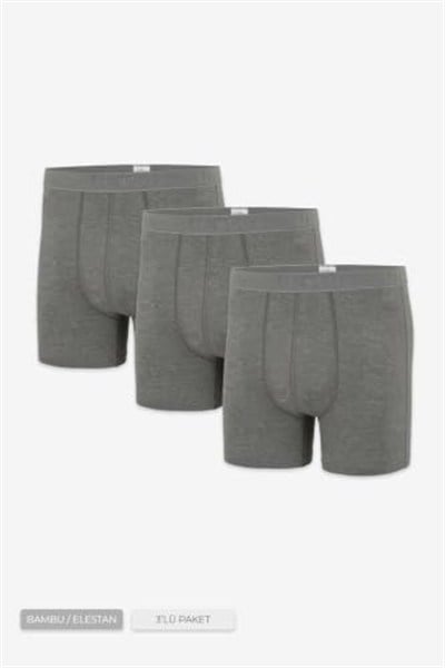 Erkek Gri 3’Lü Uzun Paça Bambu Boxer - 25201