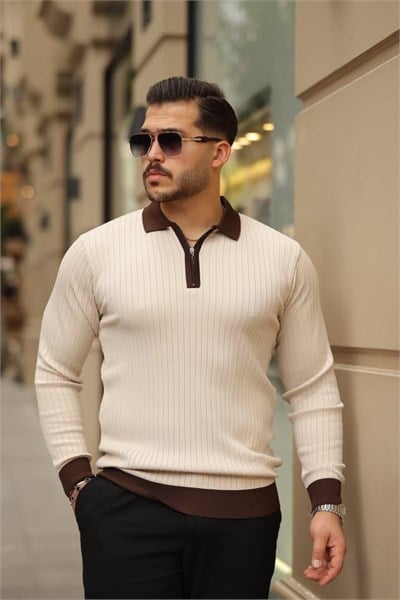 Erkek Kol Ve Yaka Detaylı Uzun Kollu Triko - Bedenler: M, L, XL, XXL
