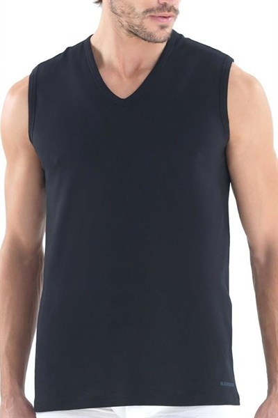 Erkek Loose Fit 2li V Yaka Siyah Sıfır Kol Atlet 9227 Blackspade