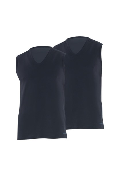 Erkek Loose Fit 2li V Yaka Siyah Sıfır Kol Atlet 9227 Blackspade