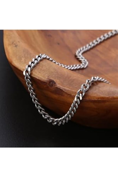 Erkek Paslanmaz Çelik Kolye Traşlı Zincir Unisex Gümüş Renk (55cm-0,5mm)