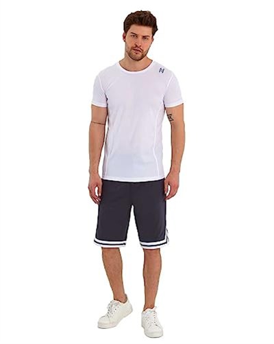 Erkek Polyester Beyaz Şeritli Basketbol Şort