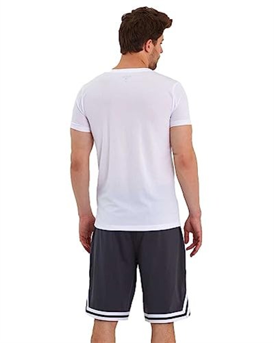 Erkek Polyester Beyaz Şeritli Basketbol Şort