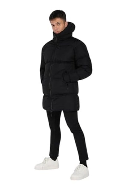 Erkek Regular Fit Uzun Su Geçirmez Şişme Kapüşonlu Mont | Waterproof Siyah Mont | Soğuk Havalarda -20°Cye Kadar Koruma - MM-128