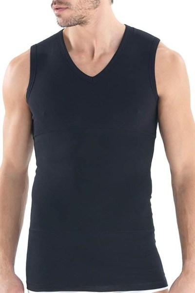 Erkek Sıfır Kol V Yaka Siyah Korseli Atlet 9208 Blackspade