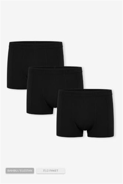 Erkek Siyah 3’Lü Klasik Bambu Boxer - 25101