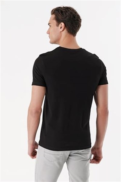 Erkek Siyah Basic Düz%100 Pamuk Bisiklet Yaka Slim Fit Dar Kesim Kısa Kollu Tişört