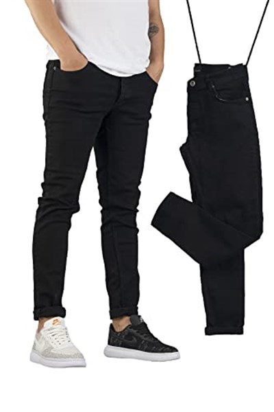 Erkek Slim Fit Dar Kesim Kot Pantolon Siyah