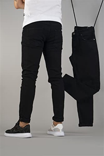 Erkek Slim Fit Dar Kesim Kot Pantolon Siyah