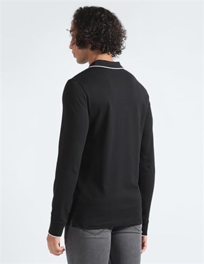 Erkek Slim Fit Uzun Kollu Polo Yaka Siyah Polo Yaka T-Shirt K10K112753-BEH