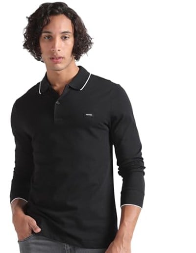 Erkek Slim Fit Uzun Kollu Polo Yaka Siyah Polo Yaka T-Shirt K10K112753-BEH