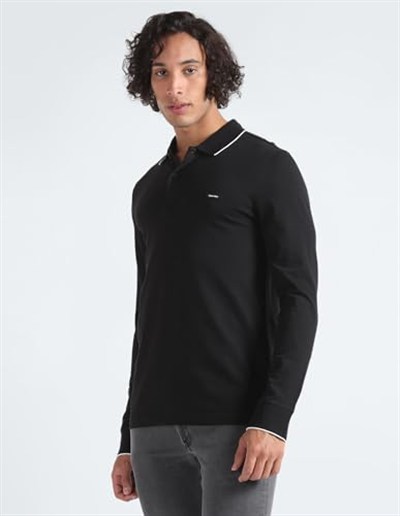 Erkek Slim Fit Uzun Kollu Polo Yaka Siyah Polo Yaka T-Shirt K10K112753-BEH