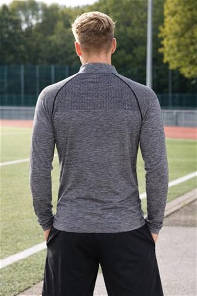 Erkek Ultimate Fermuar Yakalı Uzun Kollu Dikişsiz Spor Tişört GRİ M