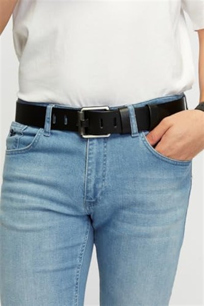 Erkek%100 Hakiki Deri Siyah Açma Borulu 4,5 cm Kot Kemeri