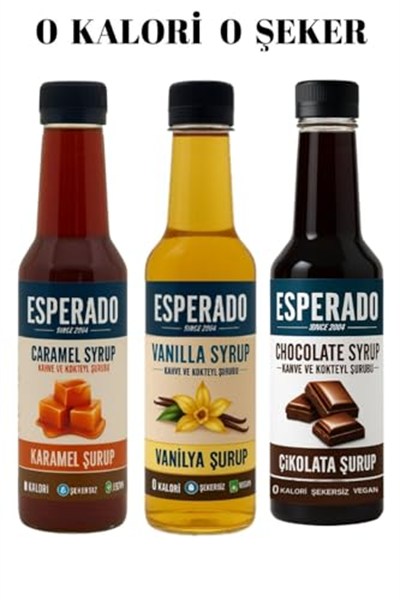 ESPERADO - 3 LÜ KAHVE ŞURUP SETİ - VANİLYA * ÇİKOLATA * KARAMEL -ŞEKERSİZ - ZERO- 3 X 250 ML