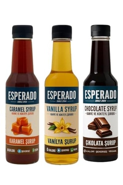 ESPERADO - 3 LÜ KAHVE ŞURUP SETİ - VANİLYA * ÇİKOLATA * KARAMEL -ŞEKERSİZ - ZERO- 3 X 250 ML