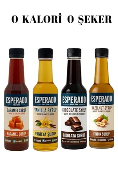 ESPERADO - 4 LÜ KAHVE ŞURUP SETİ - VANİLYA * FINDIK * KARAMEL * ÇİKOLATA -ŞEKERSİZ - ZERO- 4 X 250 ML