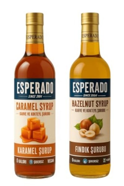 ESPERADO Şekersiz (SUGAR FREE) - Karamel * Fındık Aromalı Kahve Şurubu - 750 ml X 2 Ad.