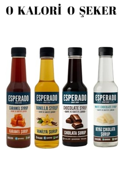 ESPERADO Şekersiz (Sugar Free) - Vanilya * Karamel * Beyaz Çikolata * Çikolata 4 Lü Set 250 ml X 4 Ad.