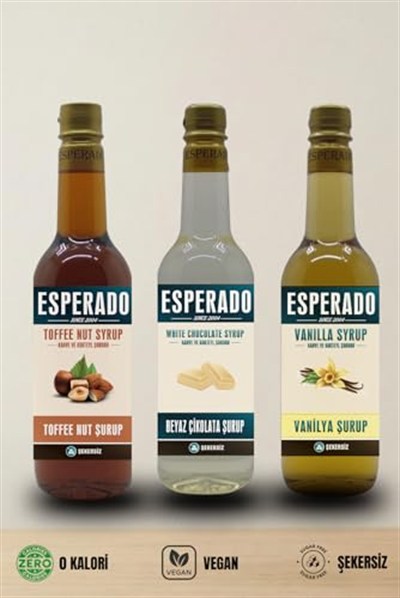 ESPERADO Şekersiz (SUGAR FREE) - Vanilya-toffnut-beyaz Çikolata Aromalı Kahve Şurubu-750 ml X 3 Ad.
