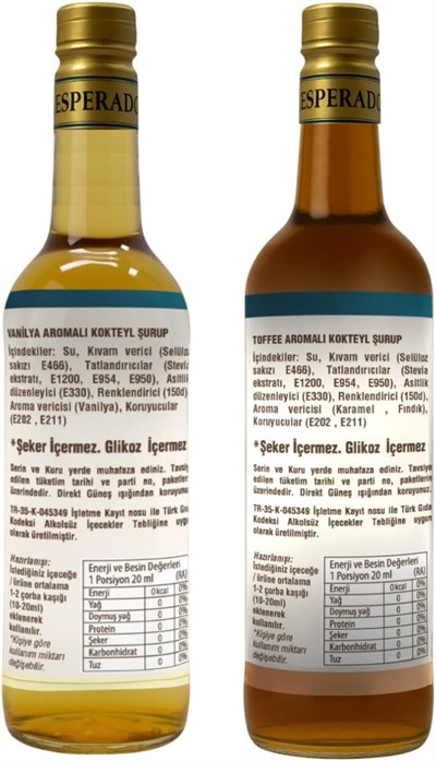 ESPERADO Şekersiz (SUGAR FREE) Vanilya - Toffnut Aromalı Kahve Şurubu - 750 ml X 2 Ad.