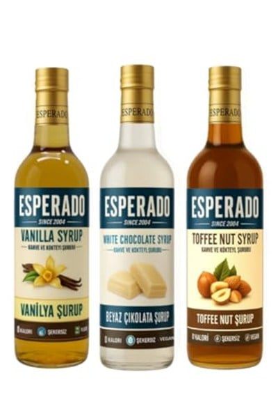 ESPERADO Şekersiz (SUGAR FREE) - Vanilya-toffnut-beyaz Çikolata Aromalı Kahve Şurubu-750 ml X 3 Ad.