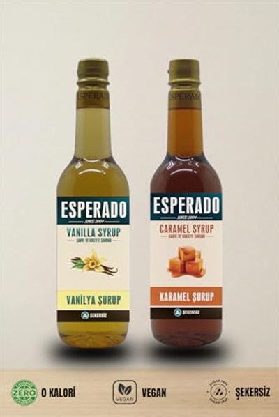 Esperado Vanilya * Karamel Aromalı Kahve Şurubu - 2 Li Set - Şekersiz - 750 ml X 2 AD.