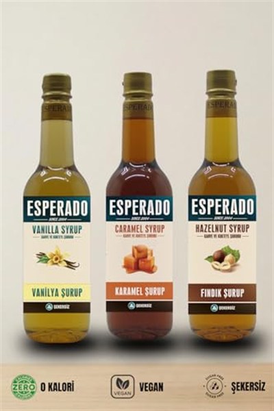 Esperado Vanilya * Karamel * Fındık Aromalı Kahve Şurubu - 3 Lü Set - Şekersiz - 750 Ml X 3 Ad.