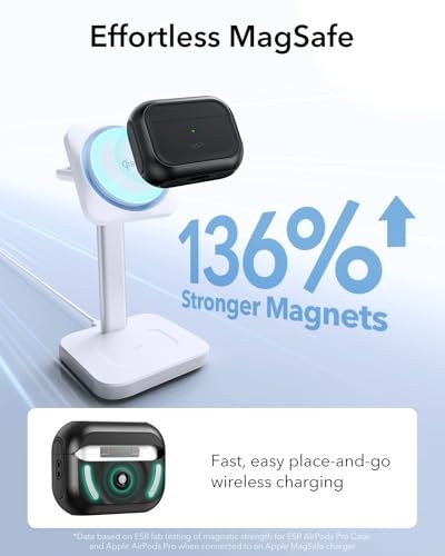 ESR Airpods Pro 2 kılıfı (2023/2022/2019) için, AirPods Pro 2./1 ile uyumlu, MagSafe Ready, manyetik kapak, USB-C/Lightning kablosu, hibrit düşme koruması, siyah
