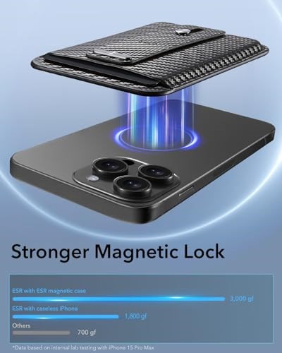 ESR için MagSafe Cüzdan, 3 Kart Yuvalı Manyetik Wallet, Güvenli Parmak Halkası, iPhone 16/15/14/13/12 Serisi için MagSafe Kart Tutucu, iPhone 13/12 Mini için Değil, Vegan Deri, Dokuma siyah