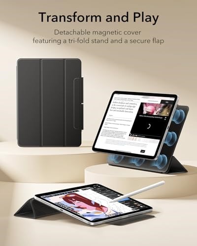 ESR iPad Air 11 İnç Kılıf M3/M2 (2025/2024), iPad Air 5./4. Nesil (2022/2020) için, Güçlü Manyetik Bağlantı, İnce Üçlü Katlanır Stand Kılıf, Otomatik Uyandırma/Uyku, Dayanıklı Koruma, Siyah
