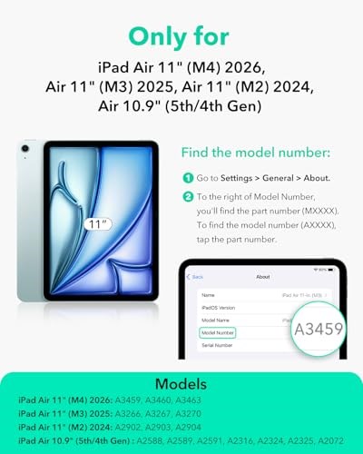 ESR iPad Air 11 inç M2, iPad Air 6/5/4 (2024/2022/2020) için kılıf, çıkarılabilir manyetik kapak, dikey/yatay formatta stand, yükseltilmiş ekran görüntüsü, 9 dik açılı, kaydırma serisi, siyah