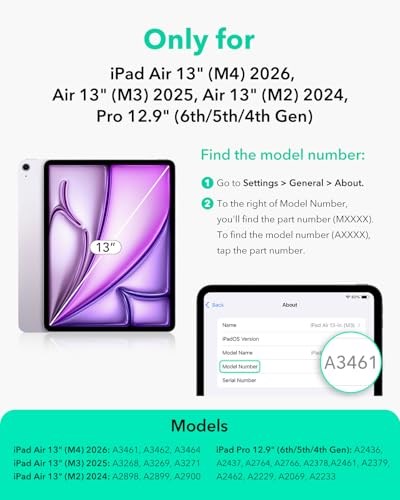 ESR iPad Air 13 inç M4/M3/M2 (2026/2025/2024), iPad Pro 12.9 (6a/5a/4. Nesil) için Kılıf, Üç Katlı Standlı Manyetik Kılıf, Manyetik Kapama, Otom - Seçenekler: Air 13 (2024), Air 13