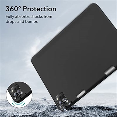 ESR iPad Pro 11 inç (2022/2021, 4. / 3. Nesil) ile Uyumlu Kalem Kutusu, Dahili Kalem Tutucu, Kalem 2 Desteği, Esnek Arka Kapak, Üç Katlı Stand, Otomatik Uyku/Uyandırma, Rebound Serisi, Siyah