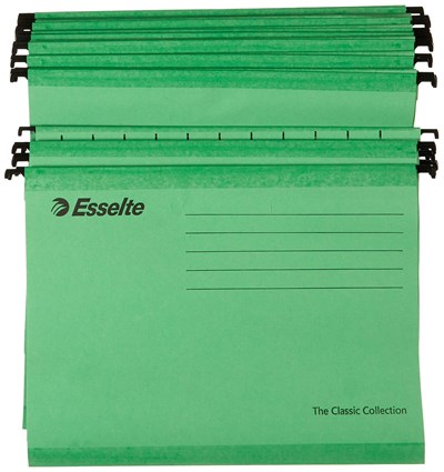 Esselte Klasik Askılı Dosya, A4, Yeşil, 25Li Paket, Sekmeler Dahil, 90318