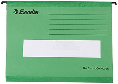 Esselte Klasik Askılı Dosya, A4, Yeşil, 25Li Paket, Sekmeler Dahil, 90318